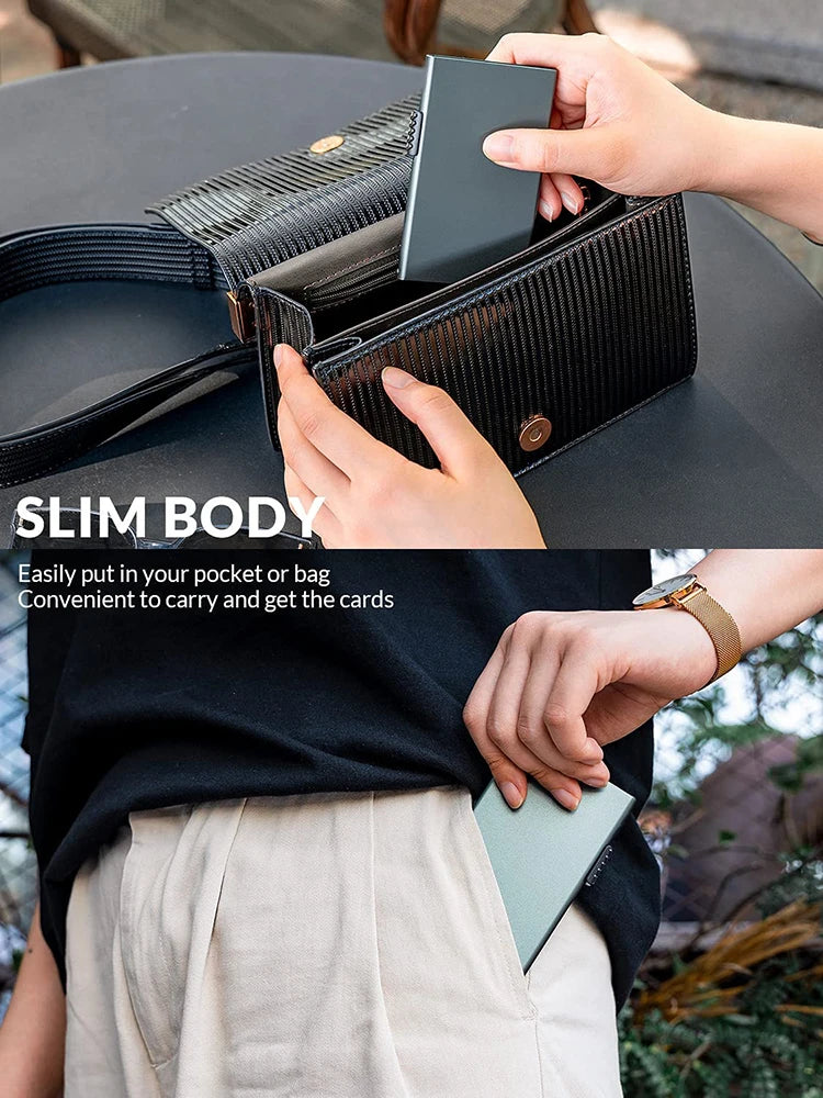 Minimalist Card Holder Metal Wallet – Slim RFID Blocking Pop-Up Credit Card Protector for Men