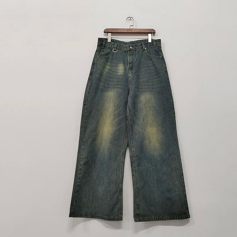 Washed Denim Pants – Loose Wide-Leg Straight Jeans for Men | 2024/2015 Retro Streetwear