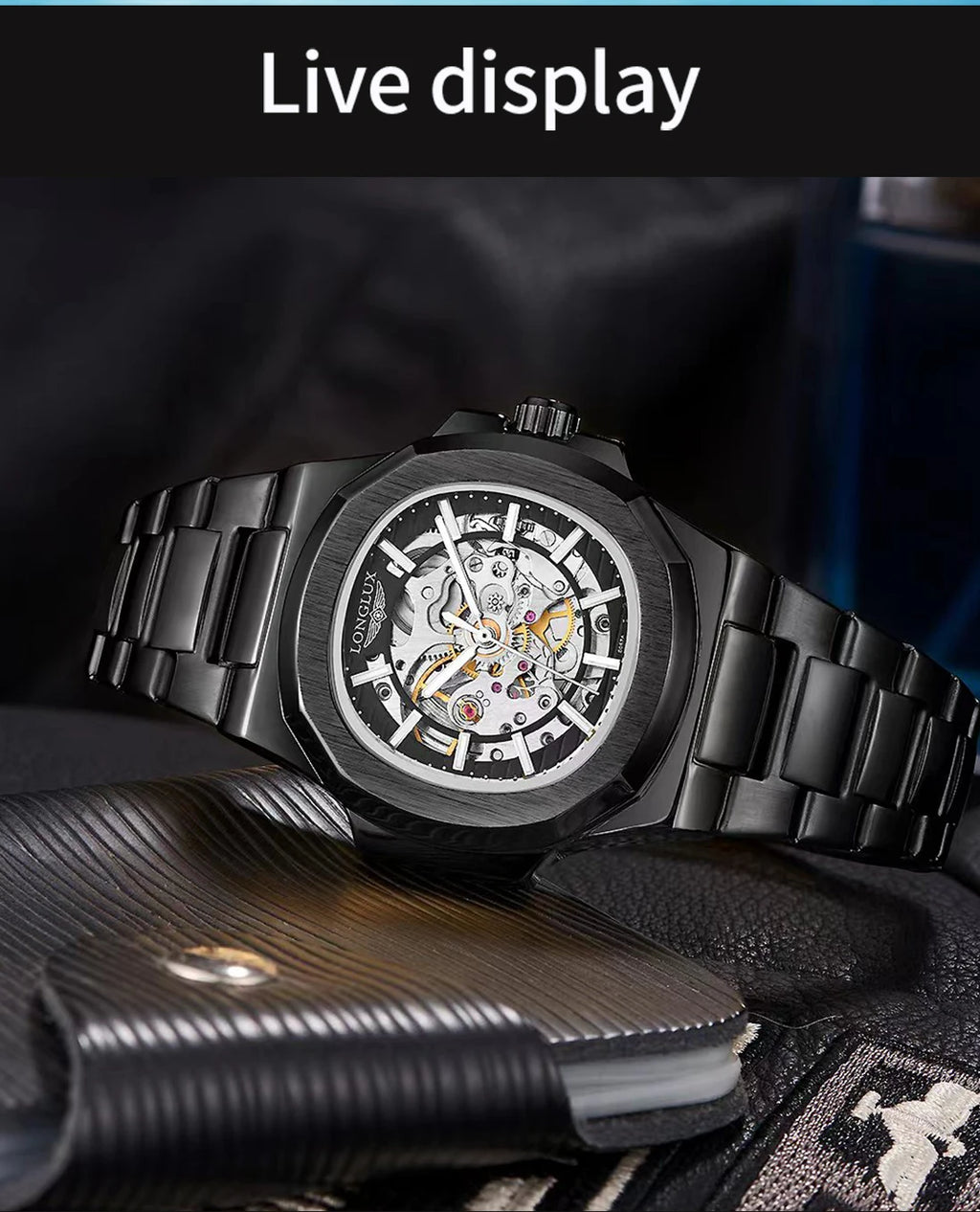 LONGLUX Luxury Automatic Skeleton Watch – Stainless Steel Waterproof Mechanical Timepiece for Men