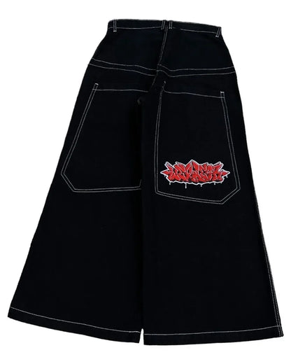 Y2K Baggy Jeans – Vintage 2000s Embroidered Hip-Hop Streetwear Wide-Leg Denim