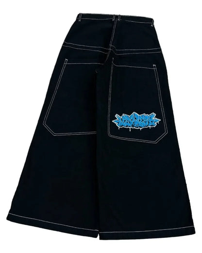 Y2K Baggy Jeans – Vintage 2000s Embroidered Hip-Hop Streetwear Wide-Leg Denim