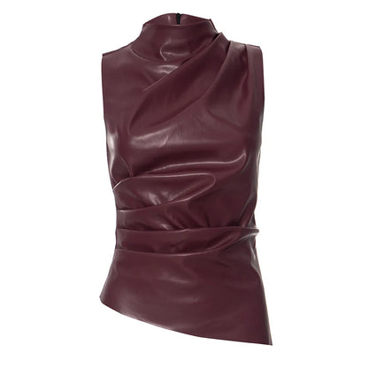 🔥 Women’s Y2K Vintage PU Leather Tank Top – High Waist, Sleek & Versatile 🔥