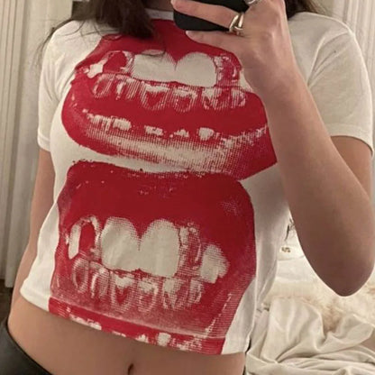 Punk Y2K Gothic Baby Tee – Women's EMO Street Short Sleeve Summer Top 2024